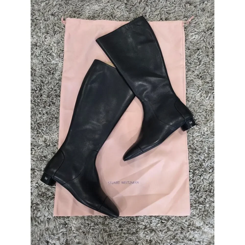 NWOT Stuart Weitzman Bridget Zip Leather Knee High Boots Black Size 8